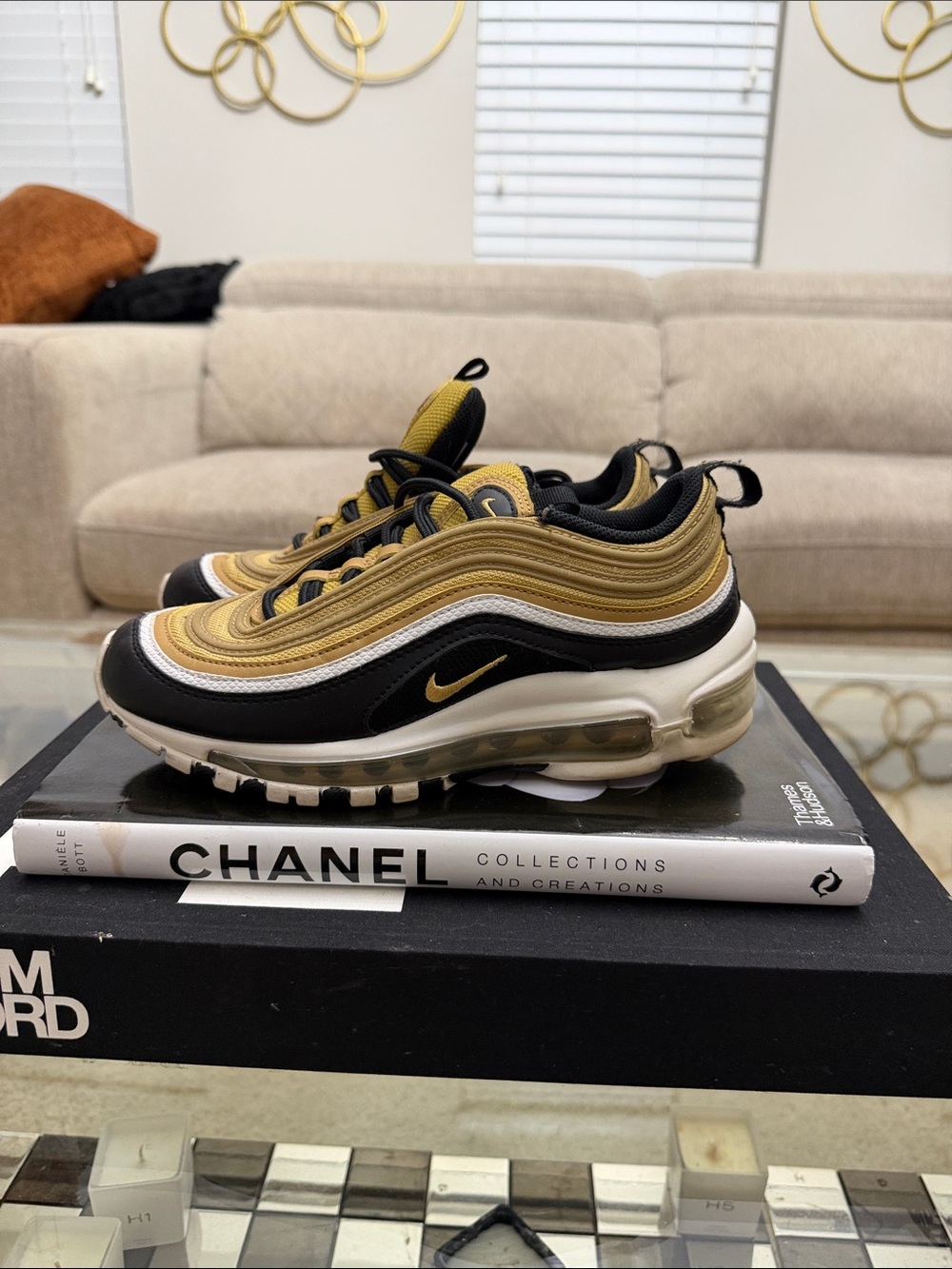 Nike Gold Black White Air Max 97 Sneakers